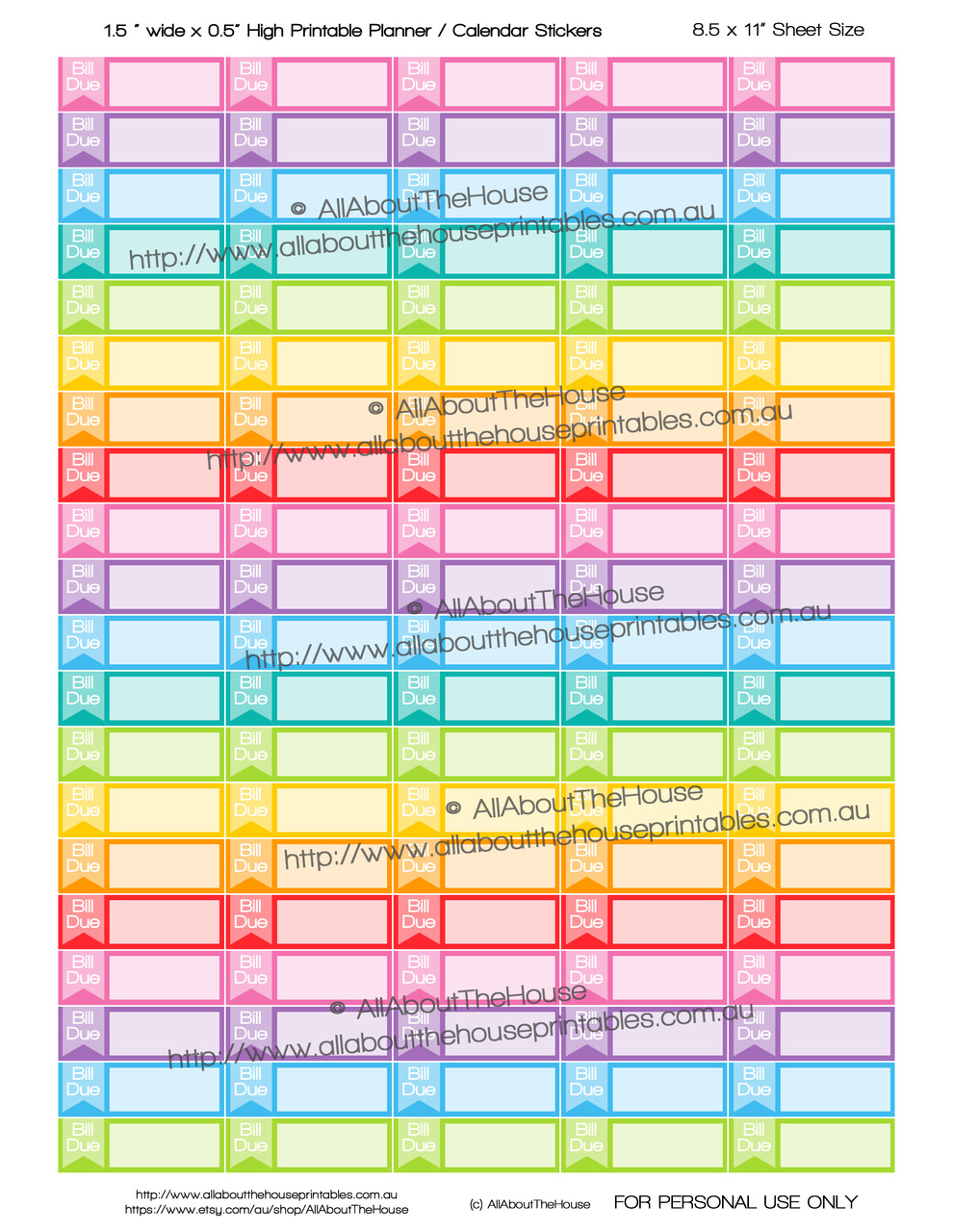 Monthly bill Because of Printable Calendar / Planner Stickers - 1.5 x 0.5\ photograph relating to Printable Calendar Stickers named Monthly bill Thanks Printable Calendar / Planner Stickers - 1.5 x 0.5\